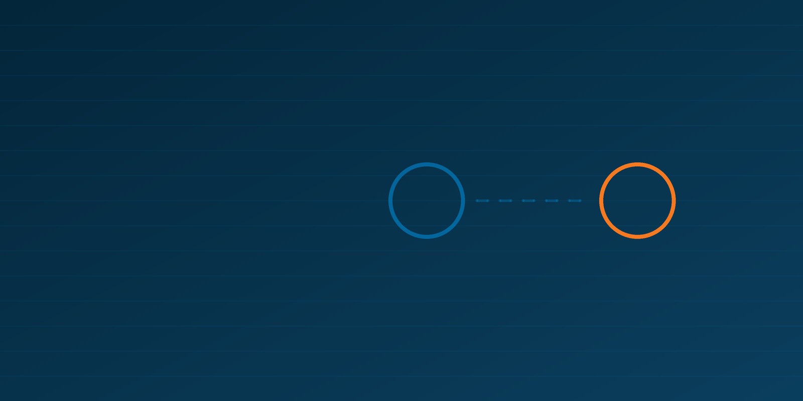 A blue ring and an orange ring pulled apart, joined by a fading dotted line