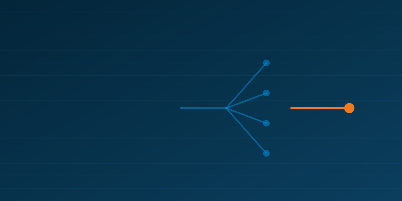 Four faint blue branches beside one straight orange line