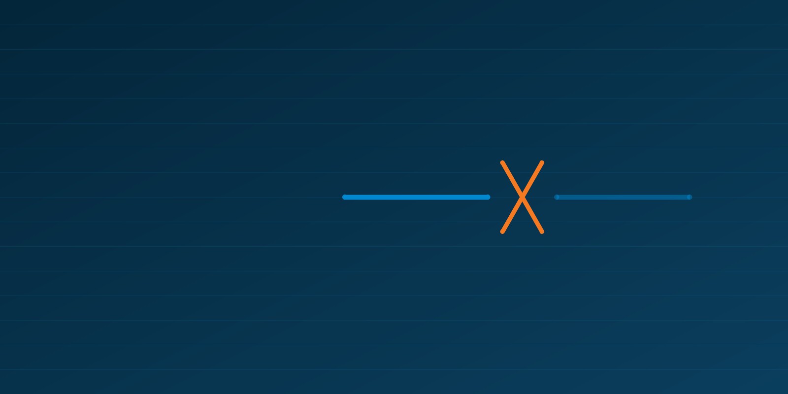 A line broken in the middle, the break marked by an orange cross