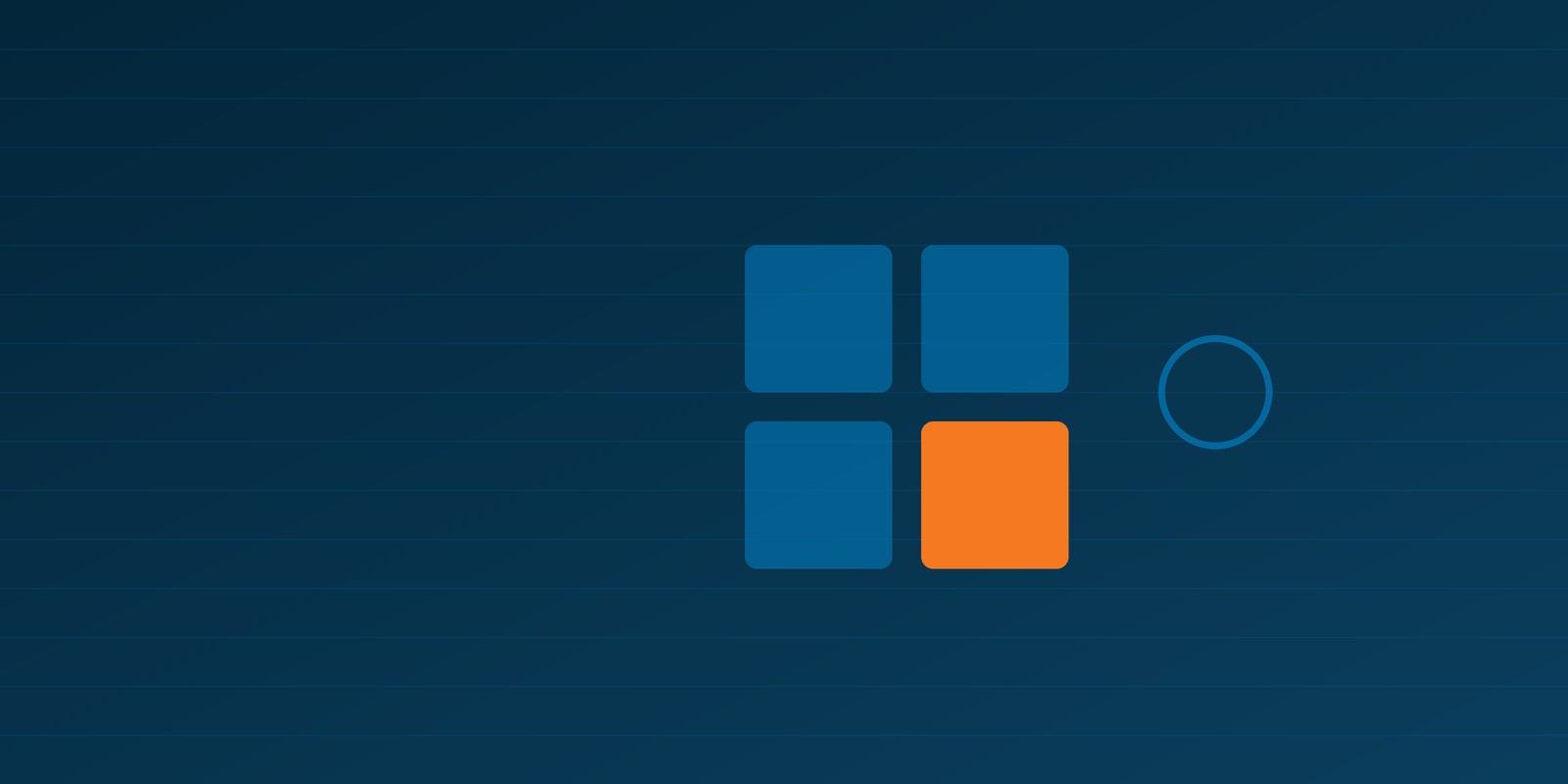 Four squares in a block with one of them orange, beside an open circle